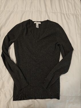 White House Black Market Charcoal V-Neck Sweater